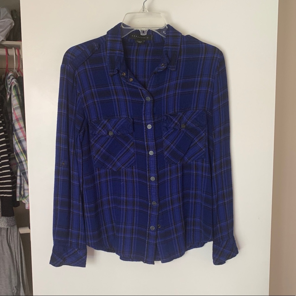 Sanctuary Blue Plaid Boyfriend Shirt